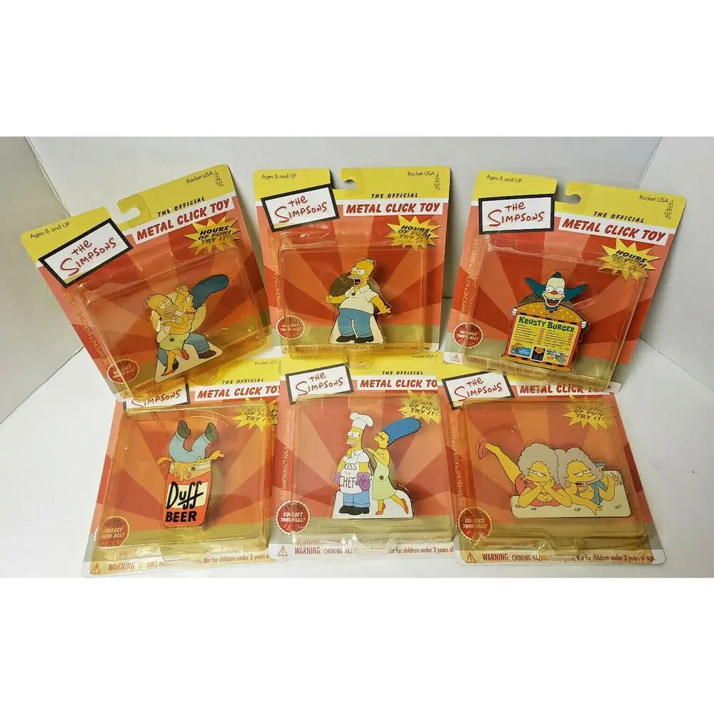 SIMPSONS KLICK-ITZ Metal Click Toy SET OF‎ 6 BY ROCKET 2002 RARE HTF SET IN Box